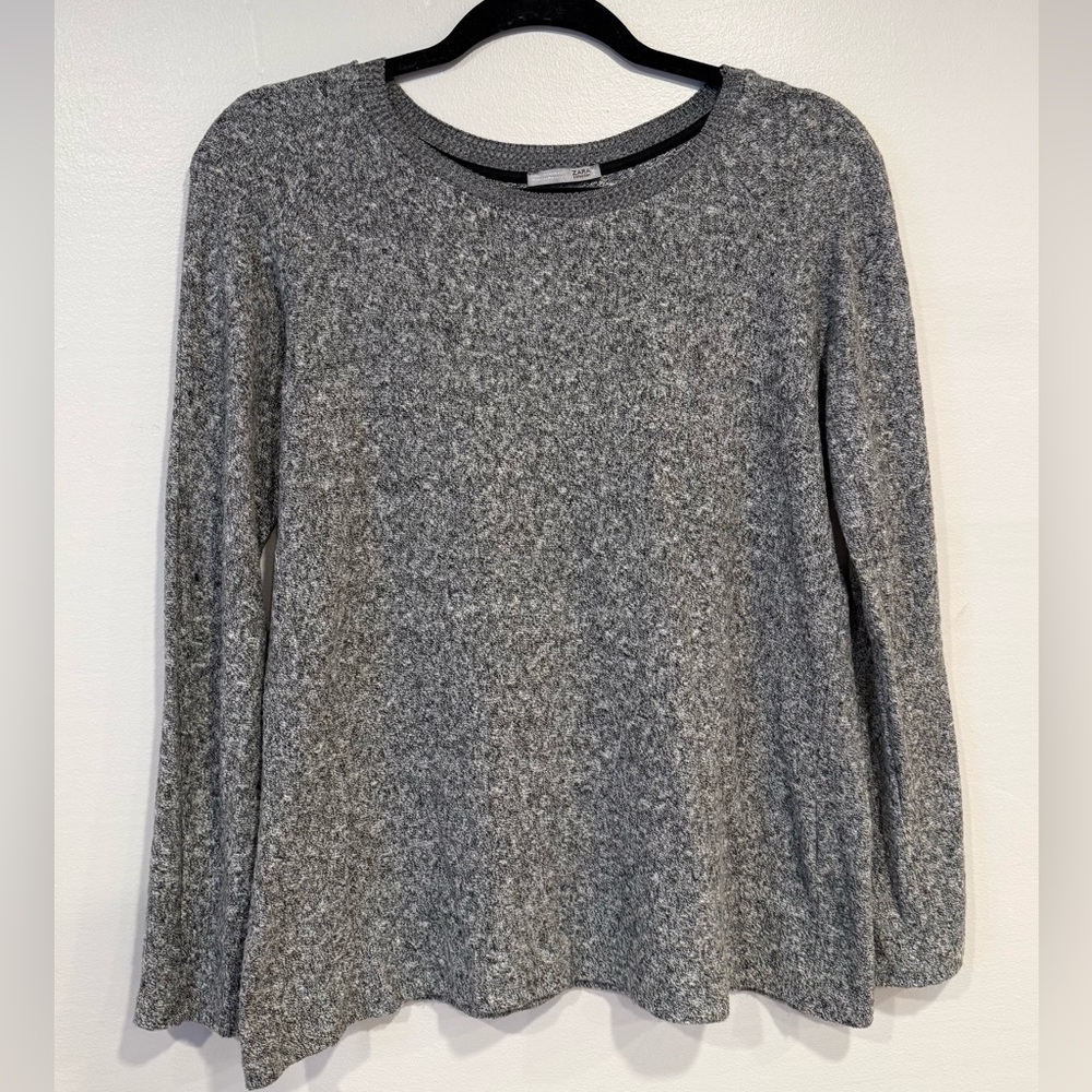 Zara Heather Gray Crew Neck Long Sleeve Knit Top Sweater Size 8 Medium